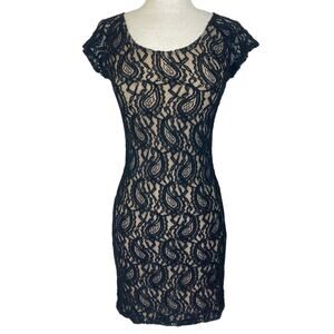 Black lace bodycon mini dress, ladies small Wet Seal short sleeve clubwear
